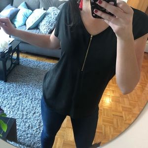 Black Shortsleeve Zipper Top